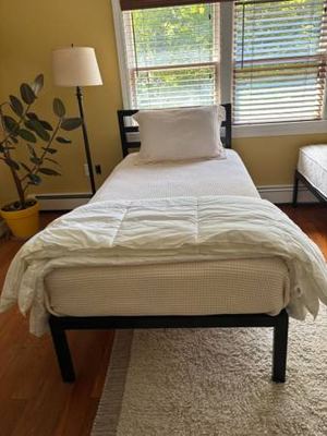 2 twin bed frames, mattresses and bedding 2