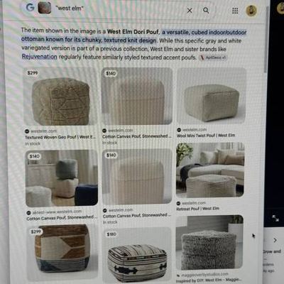 West Elm Wool Woven Pouf Ottoman – 16” Cream Gray Cube 4