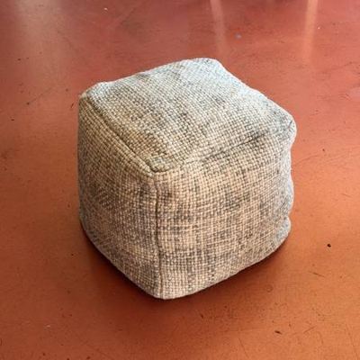 West Elm Wool Woven Pouf Ottoman – 16” Cream Gray Cube 5