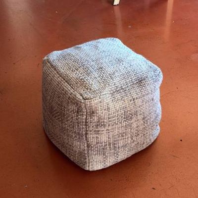 West Elm Wool Woven Pouf Ottoman – 16” Cream Gray Cube 6
