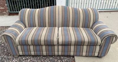 Striped chenille loveseat sofa in great condition 2