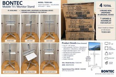 Mobile TV / Monitor Stand_BONTEC_White, Rolling_NEW IN BOX 2