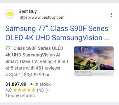 77-inch SAMSUNG OLED S90F 4K Smart TV UHD HDR 2