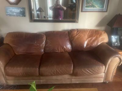Very loved leather couch and recliner 1