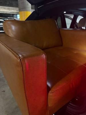 Single brown leather couch and and coffee table set 4