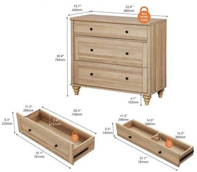 LIKE NEW Farmhouse Style 3-Drawer Dresser, Oak Finish 6