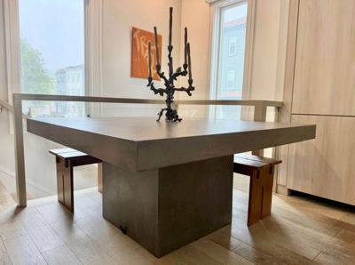Dark Grey 58" Block Concrete Dining Table 1