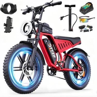 DTTZH F6 Electric Fat Tire Bike – Red – 15 Miles – Like New + Accessor 1