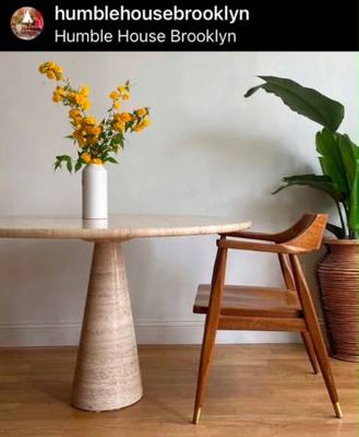 Vintage Travertine Pedestal Dining Table, 47 in Round, Mangiarotti Style 3