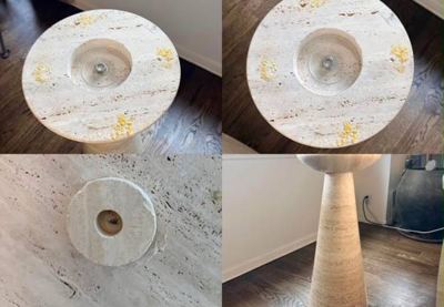 Vintage Travertine Pedestal Dining Table, 47 in Round, Mangiarotti Style 2