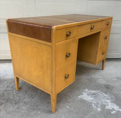 Rare Edward Wormley Dunbar leather top waterfall desk mid century mode 2
