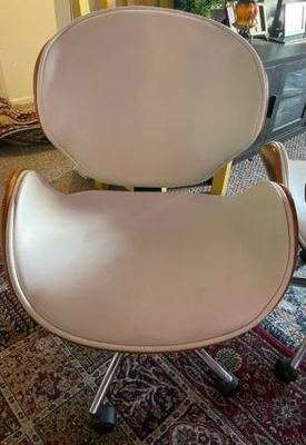 White Leather Wood Swivel Chairs (Set of 2) 2