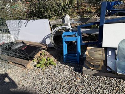 3 Glass tops, 2 chairs, gardening water dispenser/container, igloo coo 2