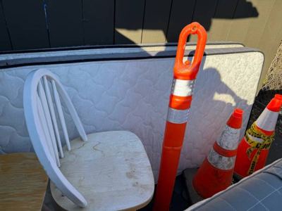 Two matching wooden chairs with white-painted backs and legs. 3