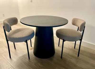 Modern 3-Piece Dining Set – Black Round Table & Bouclé Chairs 1