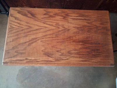 Heavy Solid Oak Wood TV Console, w/t2 open shelves w/hole in back cord 2