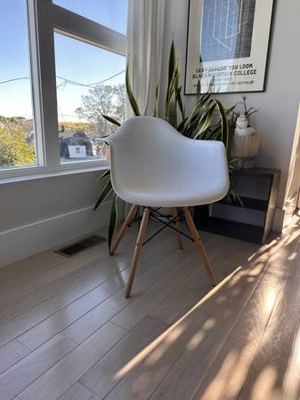 White Molded Armchair w/ Wood Legs - Mid-Century Style 2