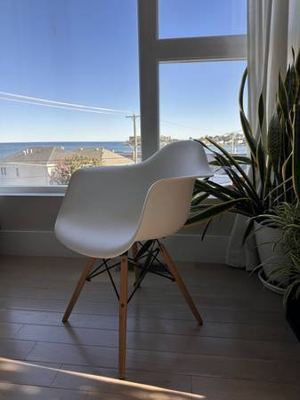 White Molded Armchair w/ Wood Legs - Mid-Century Style 3