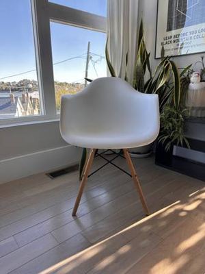 White Molded Armchair w/ Wood Legs - Mid-Century Style 1