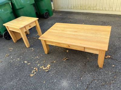 Real blonde wood heavy coffee table with drawer 1